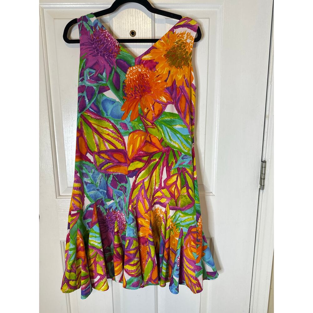 Lauren Ralph Lauren Dress 8 Floral V-Neck Sleeveless Drop Waist Tropical Dress - Picture 2 of 5